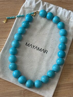New Mayamar  genuine Turquoise round Bead Statement Necklace